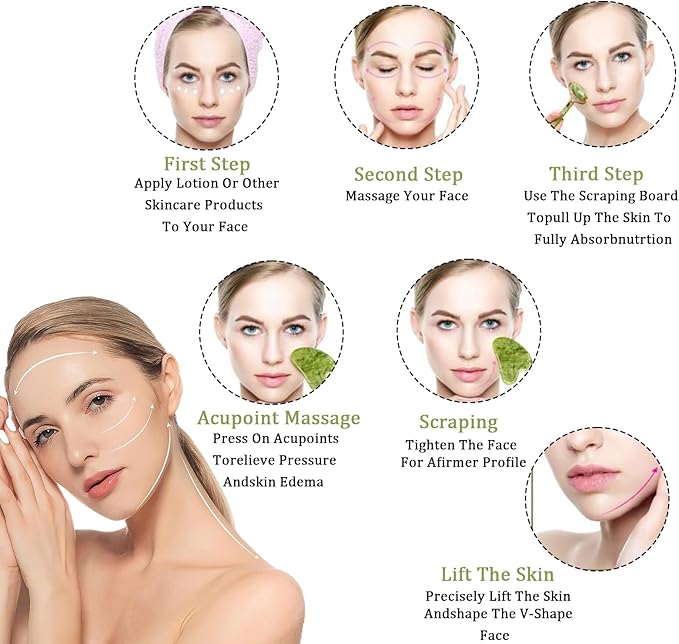Jade Roller and Gua Sha Stone Set - Therapeutic Frozen Facial Massager for Beauty - Homemade Cold depuff Face Roller for Women (Green/2Pcs)