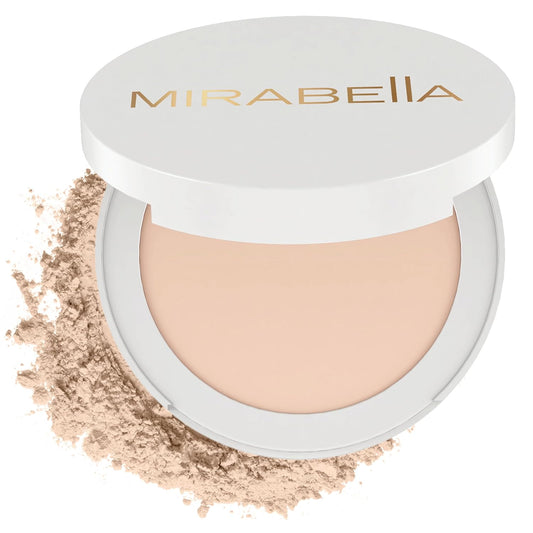 MIRABELLA - Invincible for All Pure Press Foundation, HD-Finish Pressed Powder, Buildable Mineral Pressed Powder Compact with Jojoba & Triglyceride, Age-Defying Makeup for All Skin Types, Porcelain P2