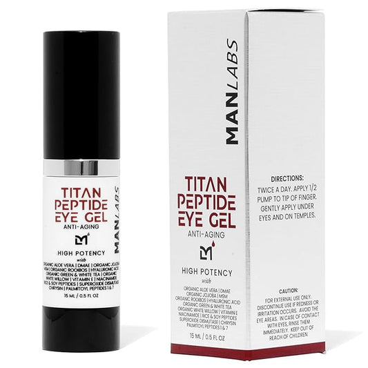 Titan Mens Eye Cream Anti Aging Bags & Dark Circle - Eye Bags Treatment for Men, High Potency Cooling Eye Gel Puffy Eyes Treatment for Men, Peptides, DMAE, MSM, Aloe, Unscented, 0.5 Fl Oz