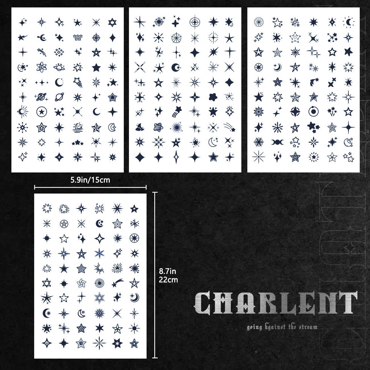 CHARLNET Stars Semi-Permanent Tattoos for Adult - 2 Weeks Long Last Small Fake Tattoos for Women Men Face Finger Neck Body/Fades Naturally/No Reflection/Waterproof/Realistic