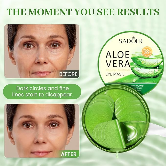 Under Eye Mask, 60 PCS Aloe Vera Under Eye Patches for Dark Circles, Eye Puffiness & Dark Circles Treatment,Under Eye Gel Pads, Eye Bags Treatment, Eye Mask Patches Skincare