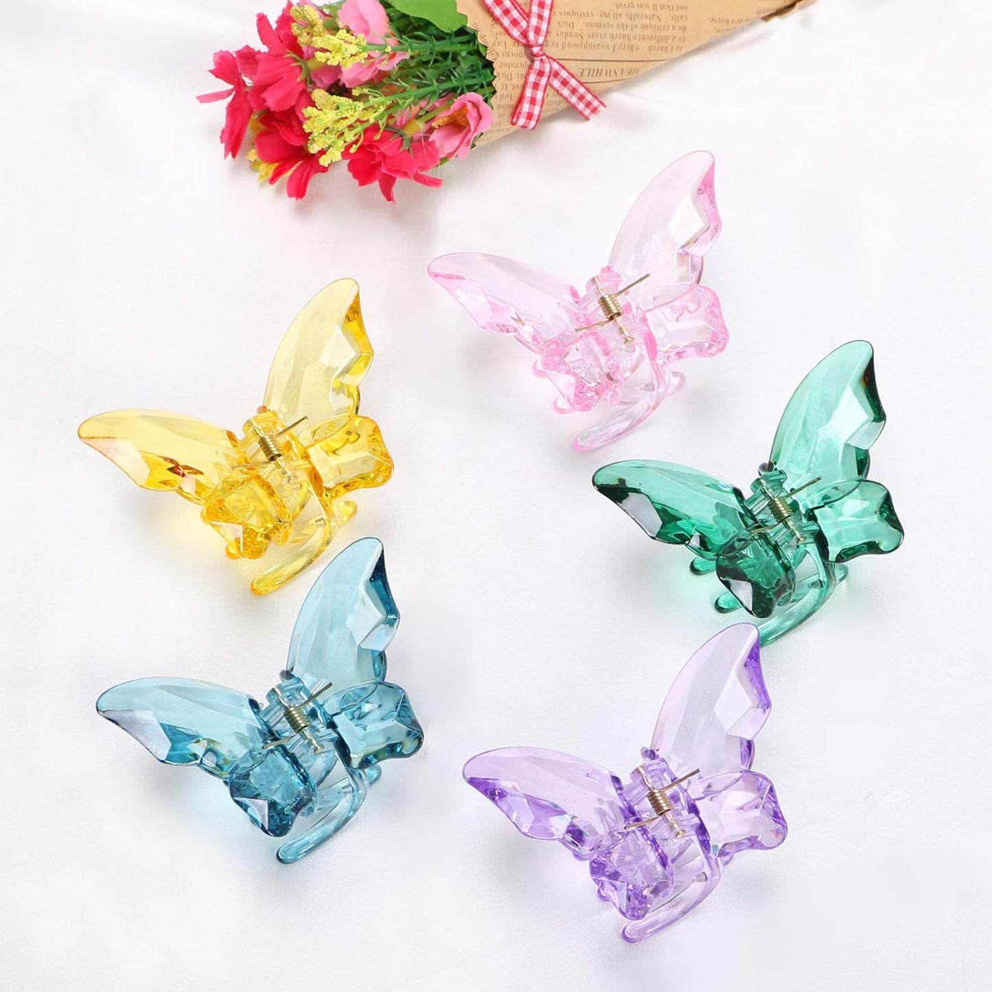 NAISIER Hair Claw Clips Jaw Clips 3.3 inch Girls Clear Butterfly Hair Clips, Beautiful Butterfly Hair Clips Hair Accessories for Girls and Women.(Large sized,5 pack)
