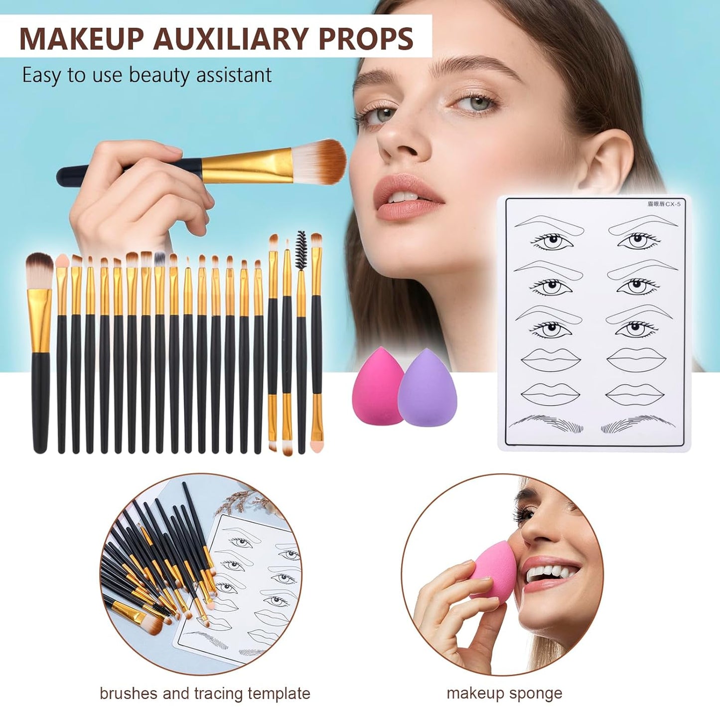 Makeup Set for Women Full Kit Includes, eyeshadow、 liquidfoundation,Loose powder,Eyebrow pencil,Lipstick Eye Pencil Makeup BrushesMakeup practice board 4-color lip gloss set