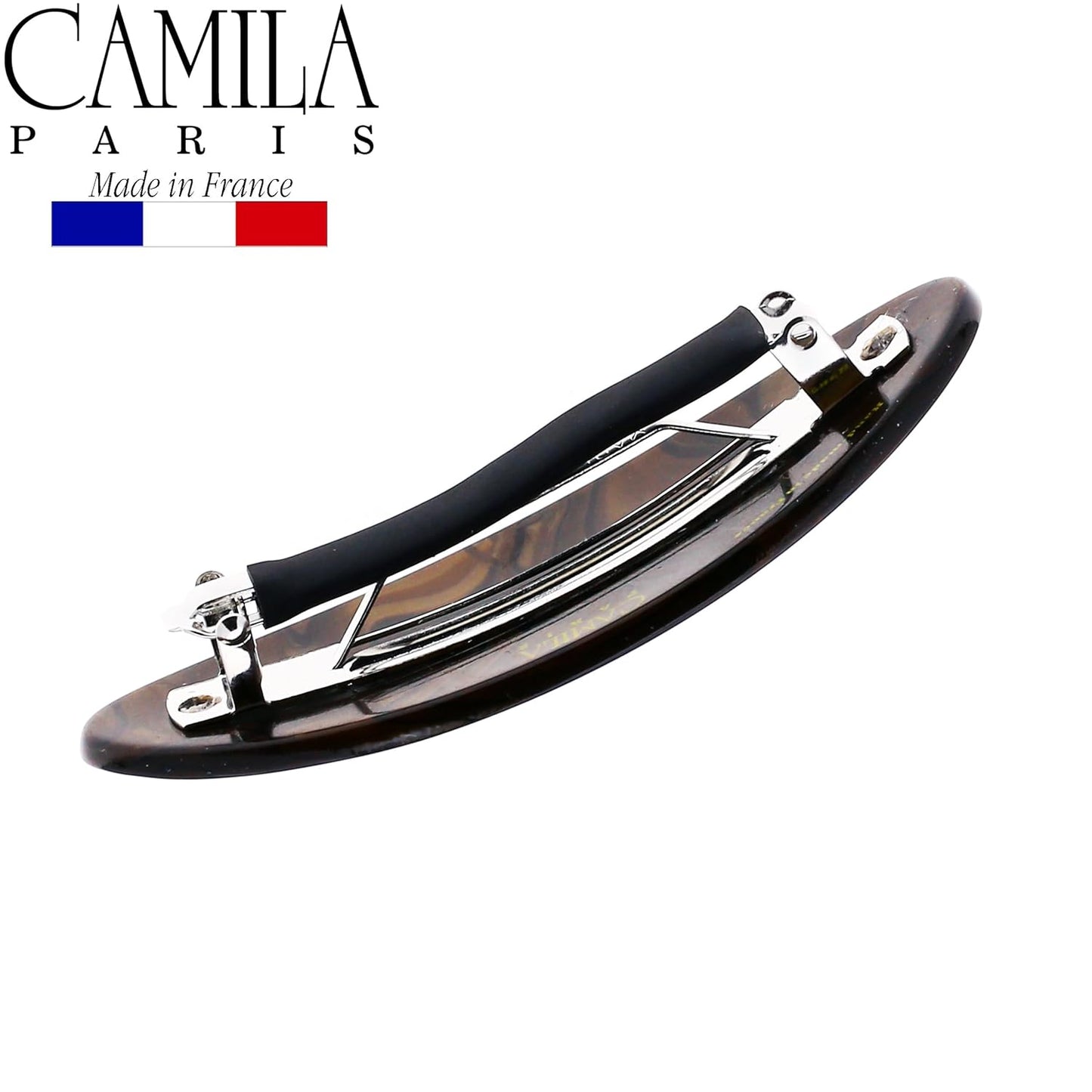 Camila Paris CP3884 French Hair Barrette Clip Handmade Oval Brown, Strong Hold Grip Hair Clips for Women, No Slip Rubberized Metal Closure, Durable Styling Girls Hair Accessories, Made in France