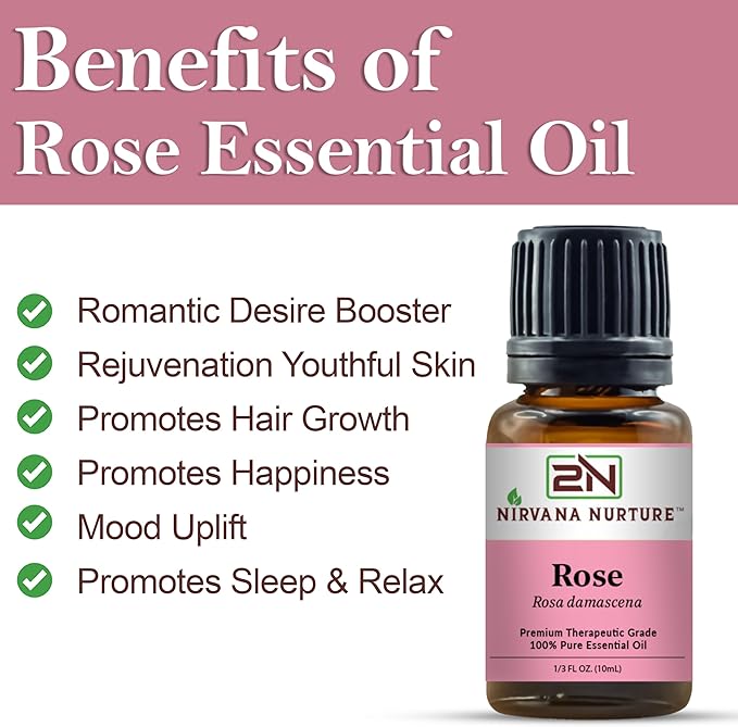 Rose Essential Oil 100% Pure Premium Therapeutic Grade, Undiluted - Aromatherapy Diffuser for Calm and Relaxation, Skin Care, Hair Care