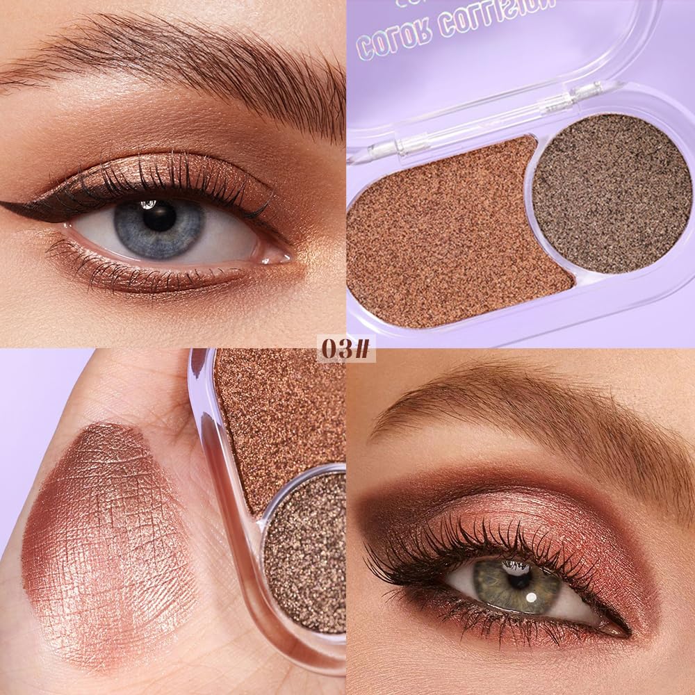 Dual-Color Pearl Eyeshadow Palette – High Pigment Shimmer Eyeshadow Duo,Brown & Brownish Red Shimmer Eye shadow , Silky Blendable Texture, Waterproof Long-Lasting Eye Makeup for Daily & Glam Looks 03#