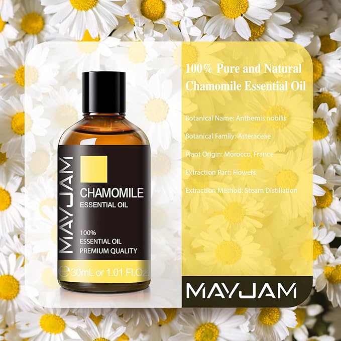 Chamomile Essential Oil, MAYJAM Premium Pure Essential Oils for Diffusers for Home and Office, 1.01FL.OZ/30ML Chamomile Oil for Massage, Diffuser, Candle Soap Making