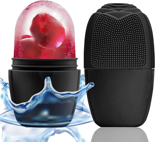 KOGITI Ice Mold for Face & Eye, Beauty Facial Roller, Puffiness Relief Massage Skin Care Tool, Ice Cube Holder (Brush-Black)