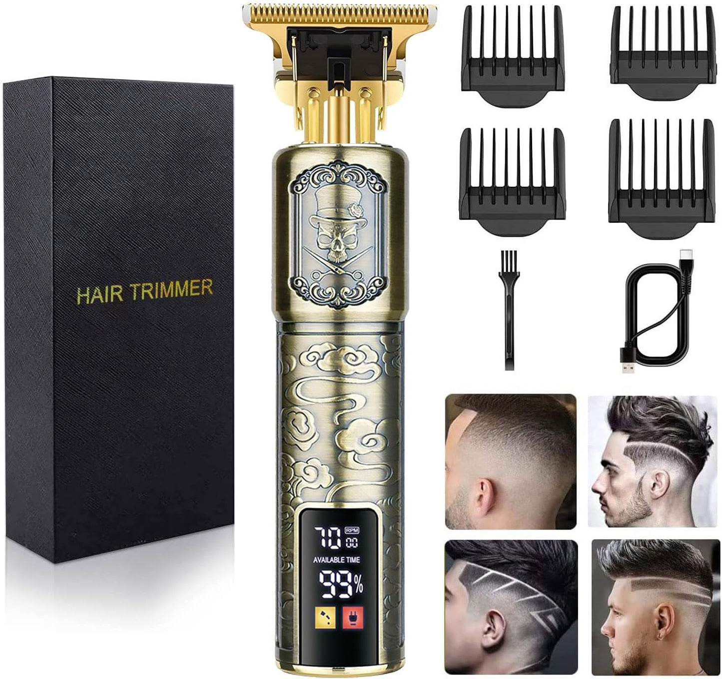 Hair Clippers for Men - Cordless T-Blade Trimmer - Professional Haircut & Grooming Kit - Rechargeable - LCD Display (Figure-01)