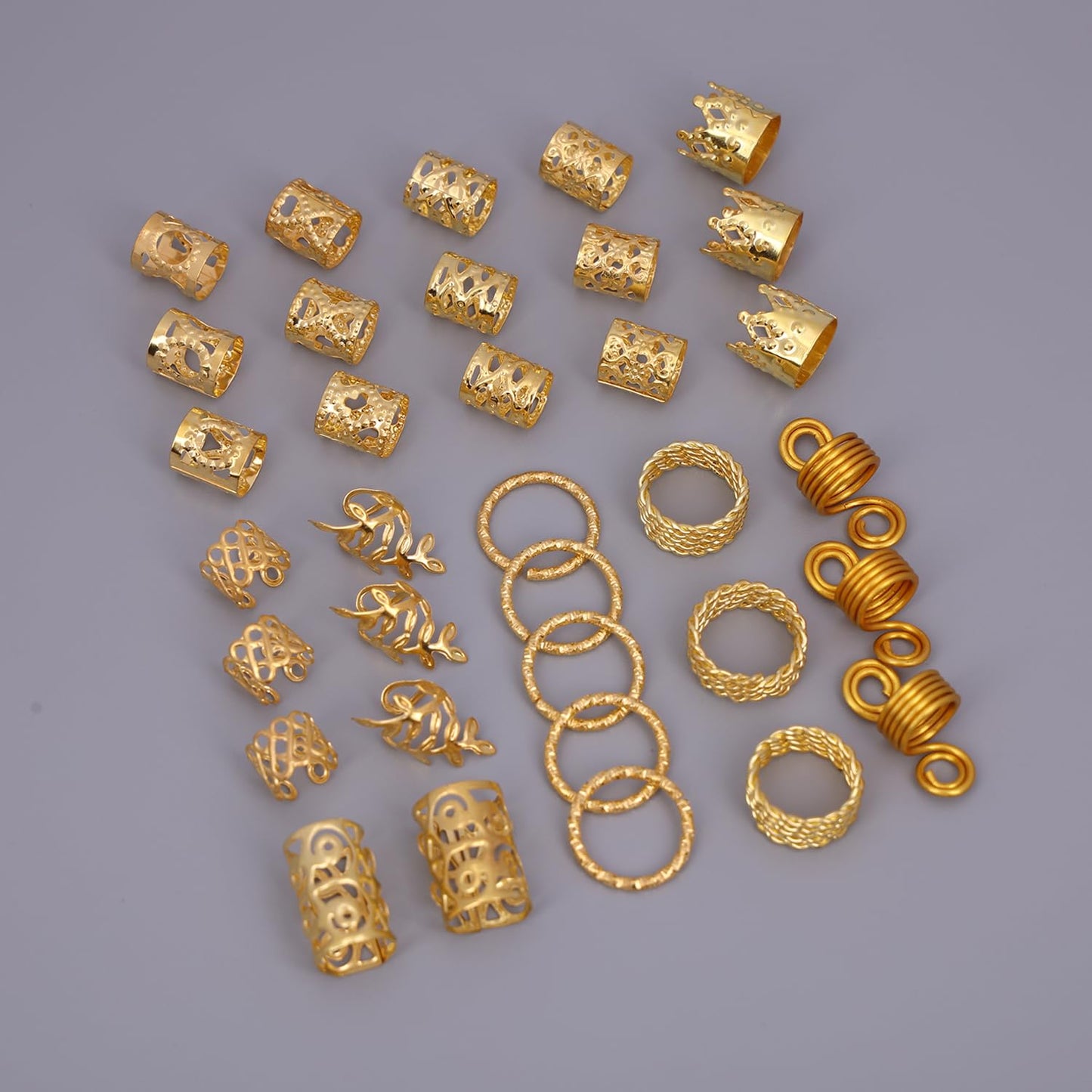 Leeven 220 Pcs Gold Hair Jewelry for Braids, Locs Jewelry for Hair Dreadlock, Locs Charms for Women, Metal Gold Braids Rings Cuffs Clips for Dreadlock Accessories Clip Braids Extensions Decorations