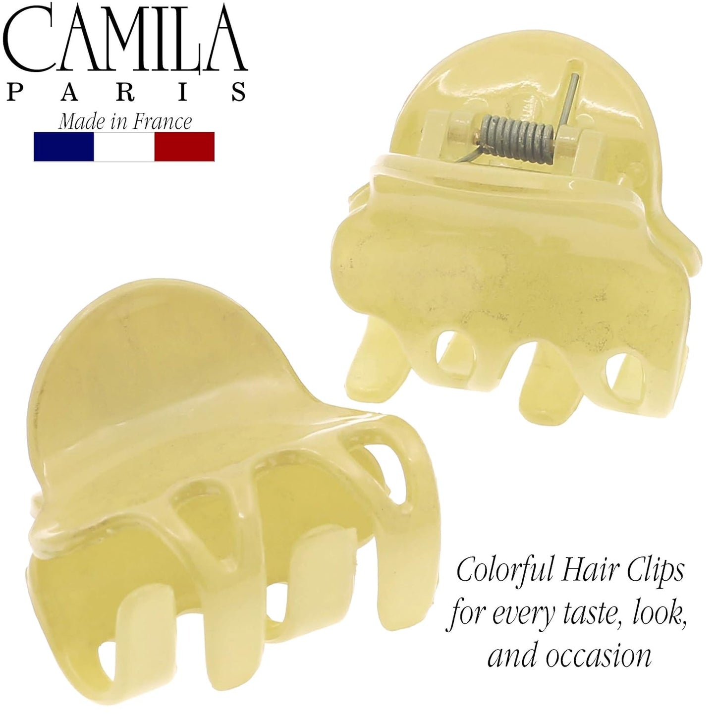 Camila Paris CP3132 French Hair Clip for Women, Set of 2 Small Yellow Girls Hair Claw Clips Fashion Durable Hair Accessories for Women, Luxury Ladies Strong Hold No Slip Grip Clamp, Made in France