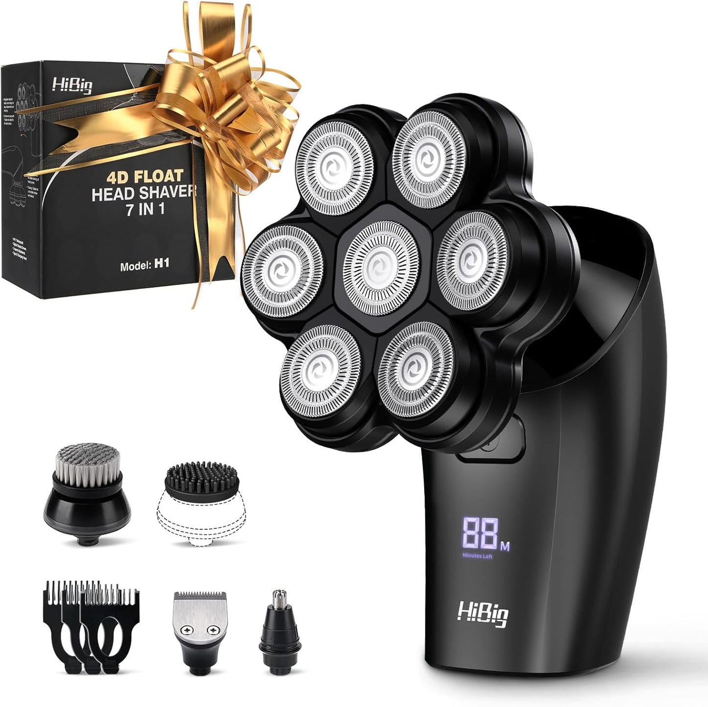 Head Shavers for Bald Men - 7D Arc Magnetic Detachable Electric Razor, Waterproof Wet Dry 5-in-1 Electric Shaving & Grooming Kit, LED Display Rechargeable Head & Body Hair Shaver, Black