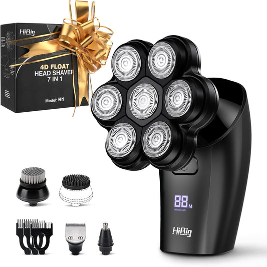 Head Shavers for Bald Men - 7D Arc Magnetic Detachable Electric Razor, Waterproof Wet Dry 5-in-1 Electric Shaving & Grooming Kit, LED Display Rechargeable Head & Body Hair Shaver, Black