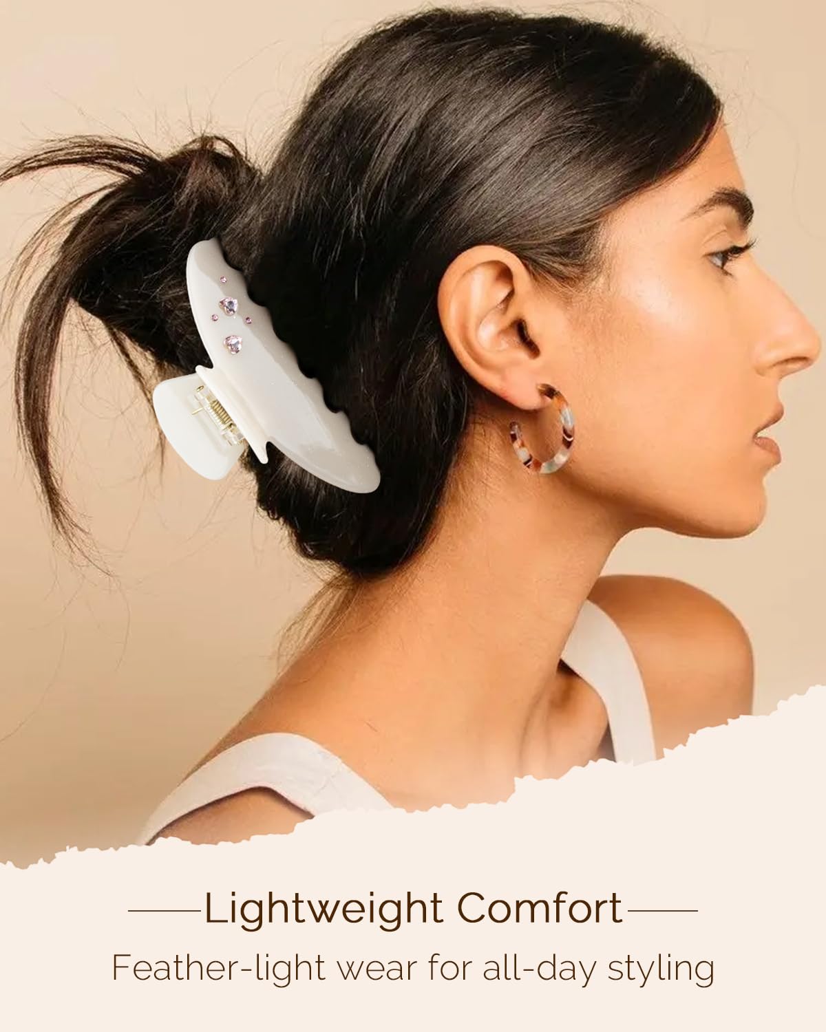 MAORULU Cute Claw Clip for Women – 4'' Large Acetate Hair Clips for Thick Thin Curly Long Hair, Rhinestone Jaw Clip Non-slip Hair Clamps, Strong Hold, Stylish French Design (White Rhinestone Clips)