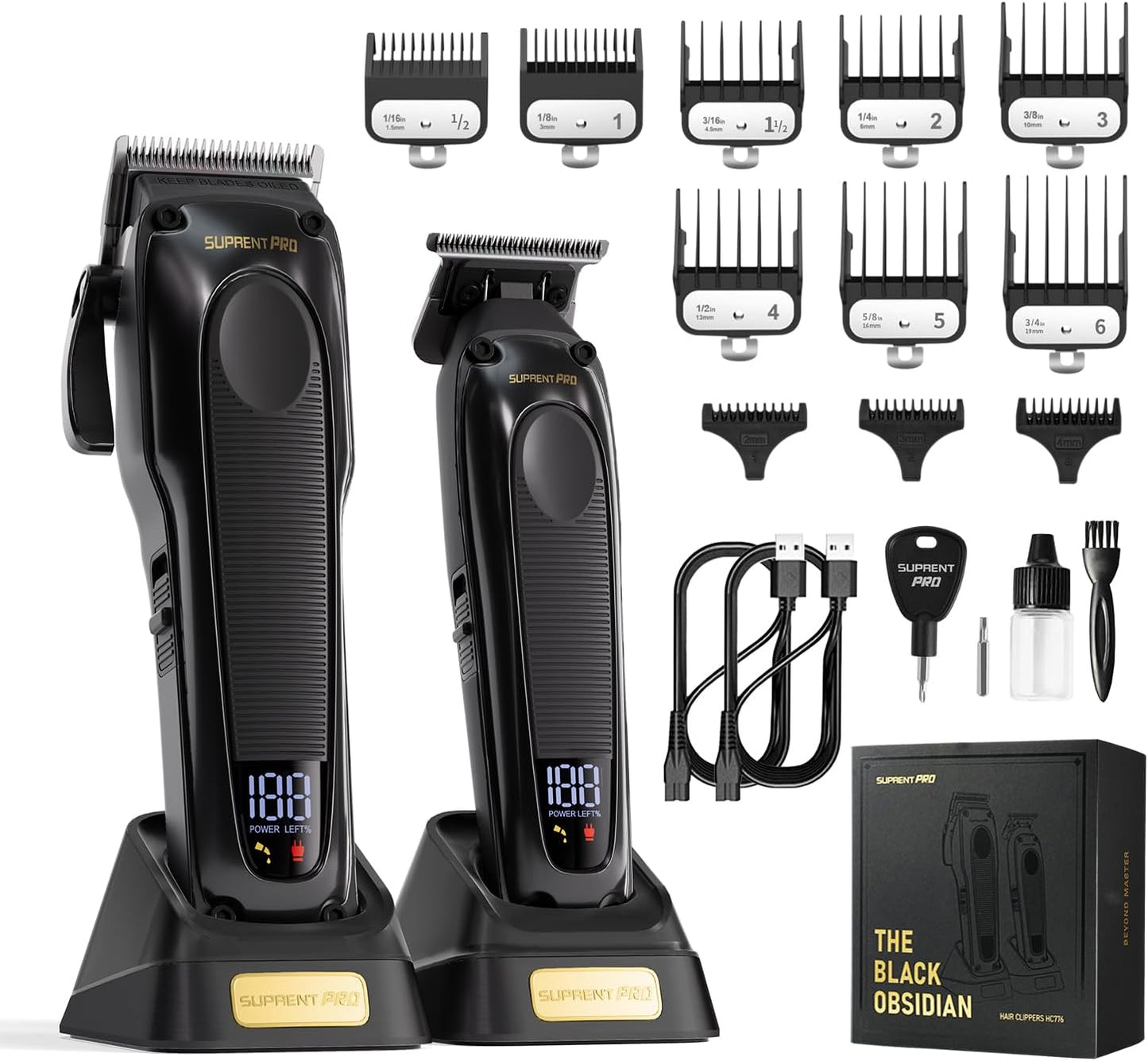 SUPRENT PRO Professional Hair Clippers for Men - High Torque Brushless Motor & Detachable Blade - Cordless Hair Trimmer Set for Barbers with Charging Stand - Premium Gift Hair Clipper Kit