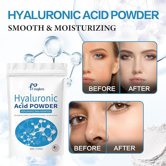 New Hyaluronic Acid Powder - Hyaluronic Acid Serum Low Molecular Weight, Vegan & Water-Soluble Pure Moisturizing for DIY Face (100g)