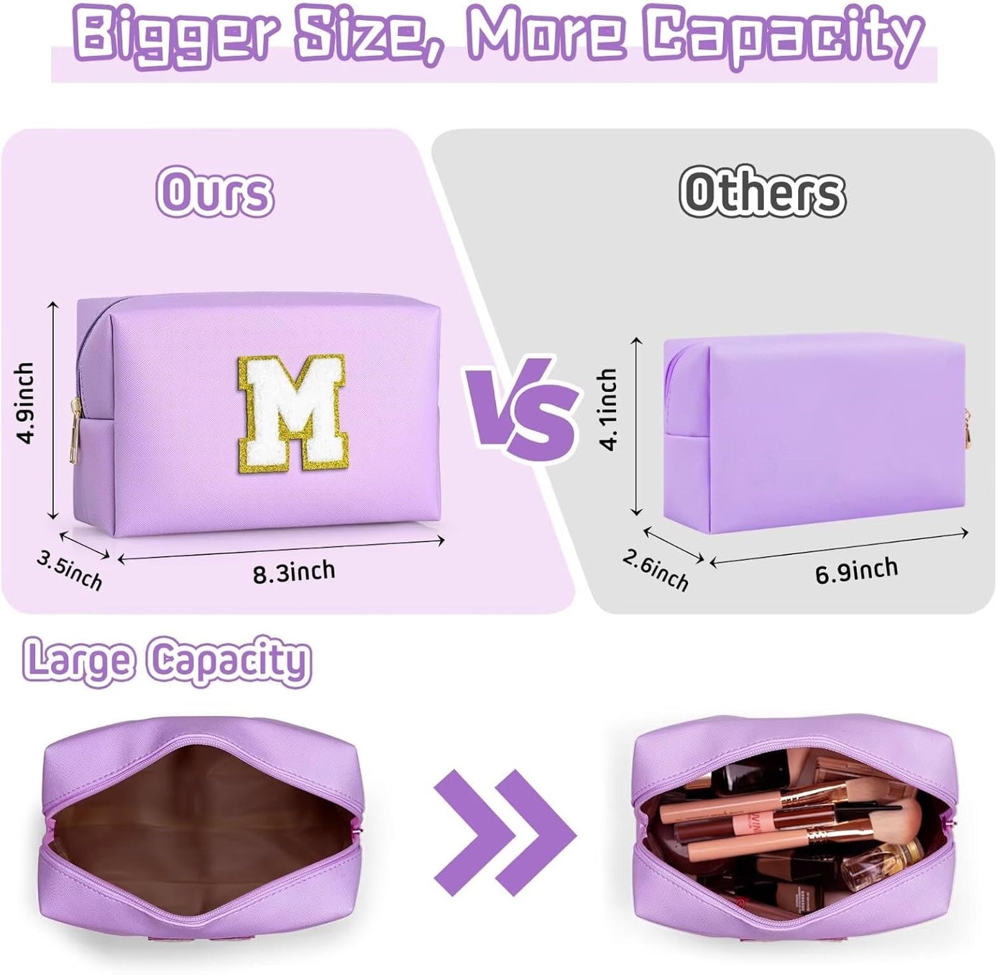 TOPEAST Preppy Makeup Bag, Small Cosmetic Travel Bags for Women, PU Leather Waterproof Toiletry Bag with Zipper, Personalized Birthday Gift for Women Girl, Preppy Gifts for Girl (Purple Y)