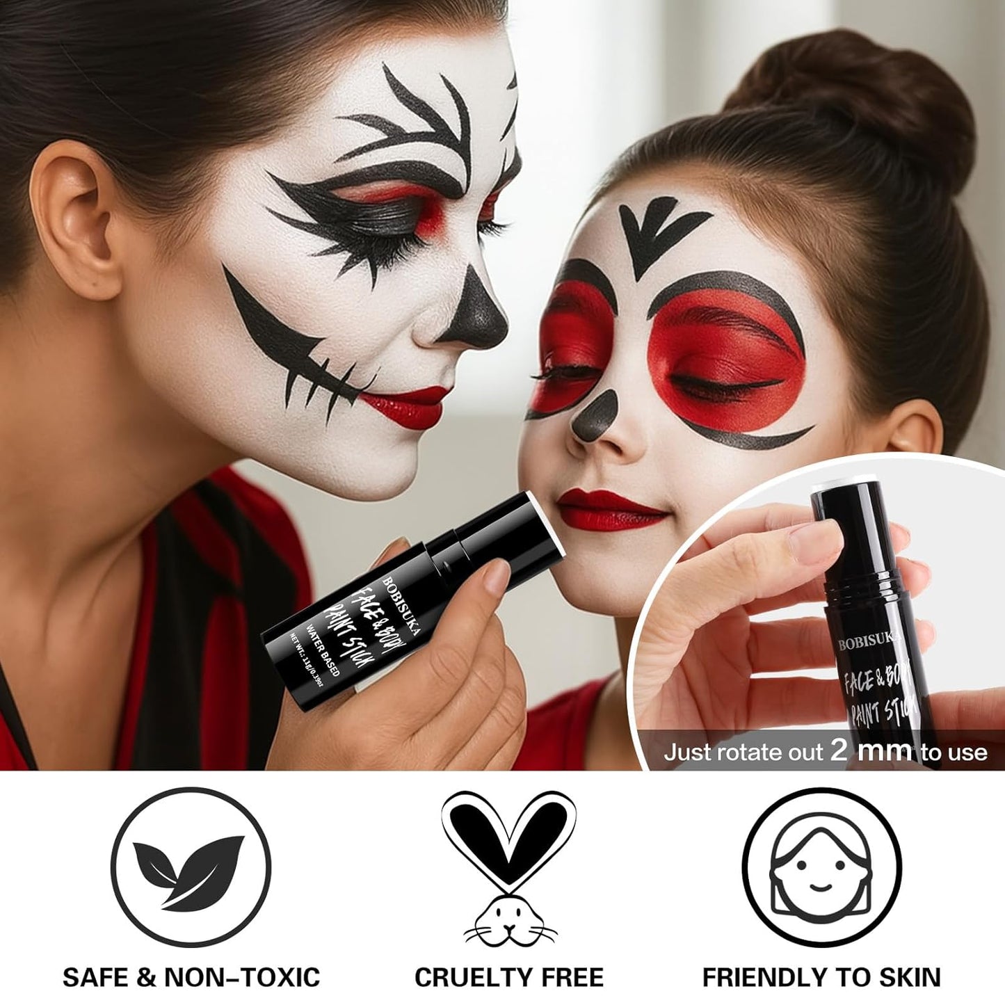 BOBISUKA White Face & Body Paint Stick Washable Water-Based Face Paint Makeup Stick for Halloween Clown, Joker, Zombie, Mime, Skeleton, Skull, Cosplay, SFX, Sports Eye Black & Costume Party