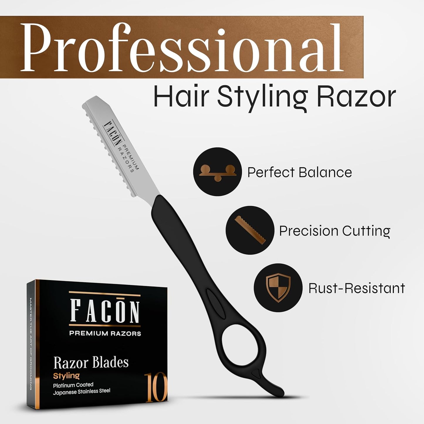 Facón Hair Razors for Cutting Hair - Professional Hair Styling Razor Kit with 11 Replacement Blades, Stainless Steel Hair Cutting Tool for Salon & Home, Premium Hair Thinning Texturizing Faether Razor