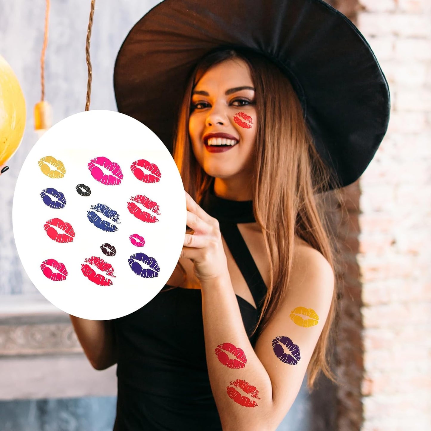 Halloween Kiss Tattoos Temporary Colorful Kiss Fake Red Lips Waterproof Tattoos for Kids Girls Women Men Face Body Costume Decorations 10 Sheets-130pcs