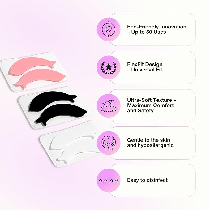 Curacoro Reusable Eye Pads, Silicone Under Eye Patches Lash Lift Cover Eyelash Extension | Soft Pads for Sensitive Skin during Eyelash Perm Lamination & Lash Extensions Remover (Pink, Style 4)