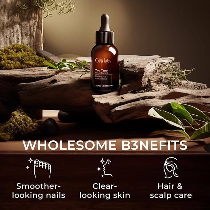 Gya Labs Australian Tea Tree Oil for Skin, Hair, Face & Toenails - 100% Pure Natural Melaleuca Tea Tree Essential Oil for Piercings, Scalp, Hair & Candle Making (1.02 Fl Oz)