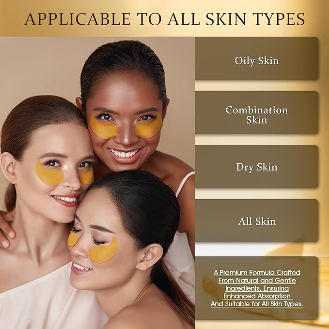 Hydrogel Eye Patches for Dark Circles, Puffy Eyes & Wrinkles - Collagen & Hyaluronic Acid Infused Under Eye Masks, Hydrating Firming Care, Fine Lines,Eye Bags Reduction (60 Pcs) Gold