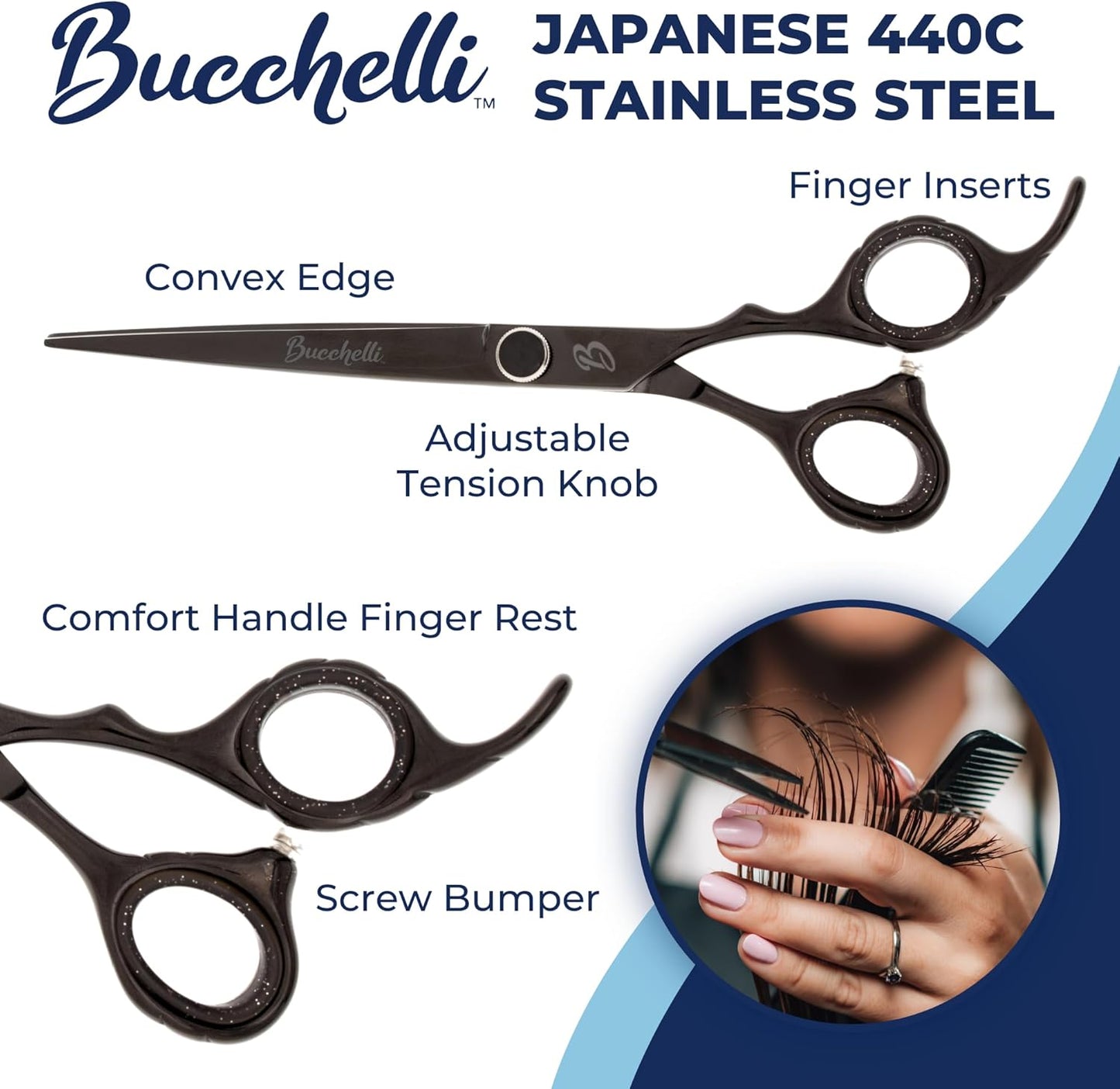 5.5 Inch Hair Cutting Scissors Professional - 440A Japanese Barber Scissors - Micro Bevel Edge with Adjustable Tension Knob (Black Right 5.5")