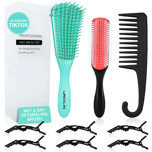 Hair Brush set for Curly, Detangling Hair Brush for Afro America/African Hair Textured 3a to 4c, Detangler Brush for Women Men Kids Styling Defining (Green)