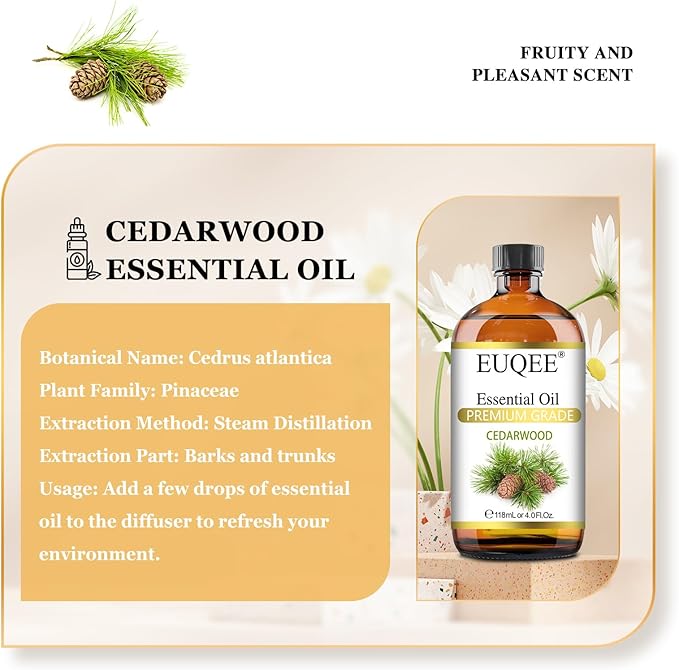 Cedarwood Essential Oil 118mL Pure Cedarwood Oil Premium Essential Oil for Diffuser, Humidifier - with Glass Dropper (4fl.oz)