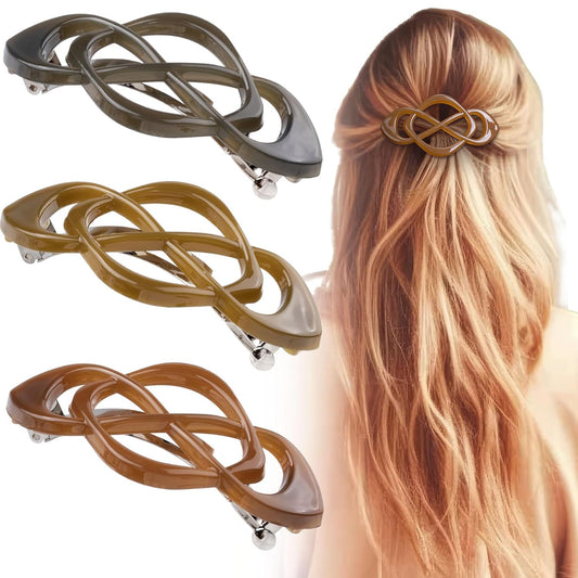 3 Pcs Vintage French Barrette Clips, Decorative Strong Hold Grip Barrette Hair Clip, No Slip Styling French Hair Accessories for Women (Coffee+Brown+Gray, Glossy)