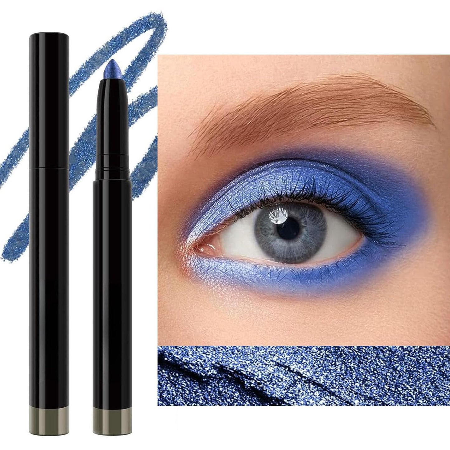 Blue Eyeshadow Stick Smooth Cream Eyeshadow Pencil, Waterproof Long Lasting Eye Shadow Stick, High Pigment Hypoallergenic Highlighter stick Create Multi-Dimensional Eyes Look (05# Midnight Blue)