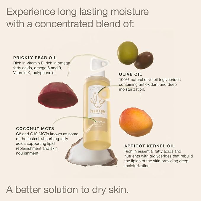 HUME SUPERNATURAL Dry Body Oil Spray - Moisturizing Oil for Dry Skin, After Shower Body Oils for Women and Men, Nourishing, Hydration, Glow, Probiotic, Vanilla Daze, 1-Pack
