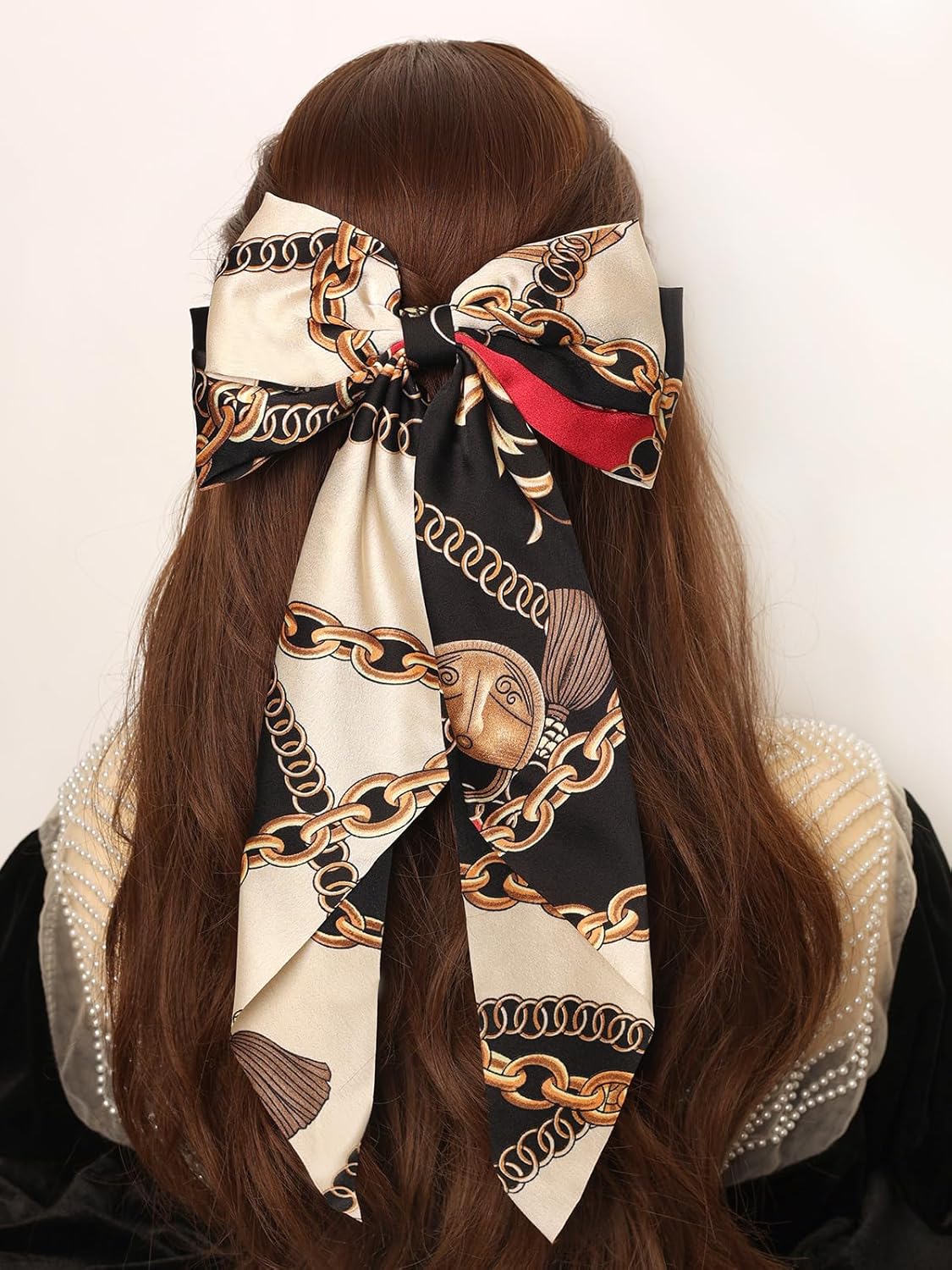 LFOUVRE Hair Accessories - Dotted Chain Bows, Bowknot Barrettes with Tails for Girls and Women, 3pcs