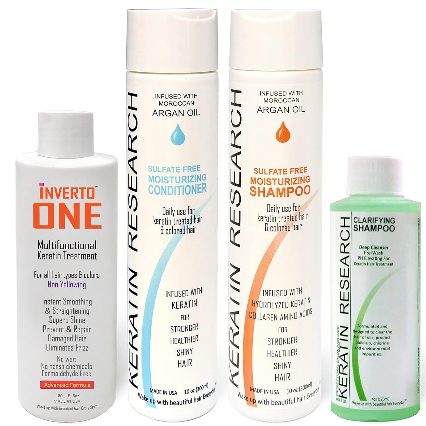 INVERTO ONE Formaldehyde-Free Brazilian Keratin Blowout Treatment for Instant Hair Straightening - Professional Complex (Large Set)