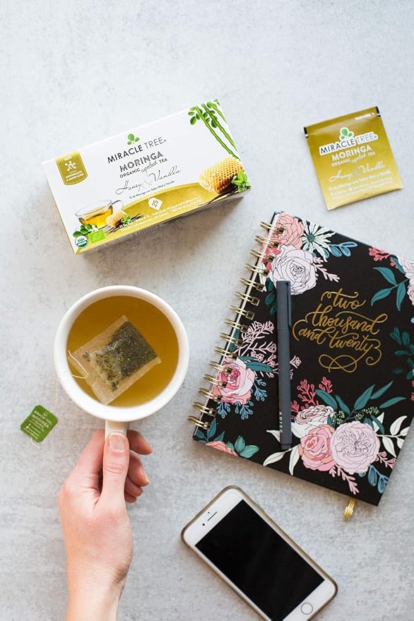 Miracle Tree - Organic Moringa Superfood Tea, 25 Individually Sealed Tea Bags, Honey & Vanilla (Keto, Detox, Energy/Immunity Booster, Vegan, Gluten-Free, Organic, Non-GMO, Caffeine-Free)