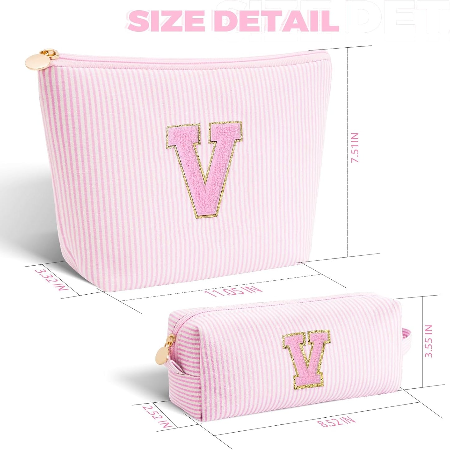 Personalized Makeup Bag for Women Girls - Fashion Cosmetic Bag Trendy Travel Toiletry Bag with Initials Letter - Teen Gifts - Pink,V