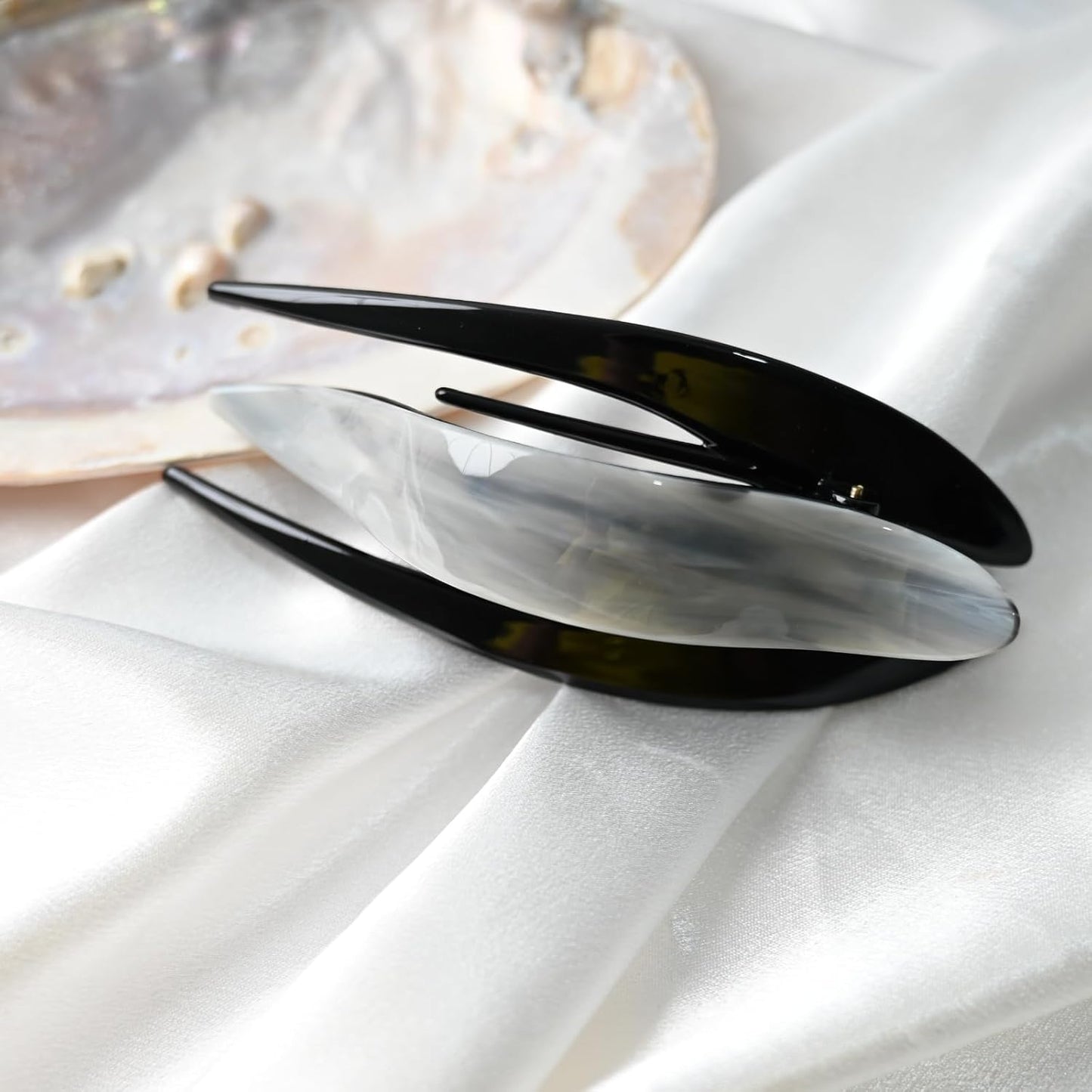 Handmade Celluloid French Design Tortoise Shell Barrettes Side-slide Opening Duck Luxury Fashion Accessories Hair Clip Claw for Women (slate grey)