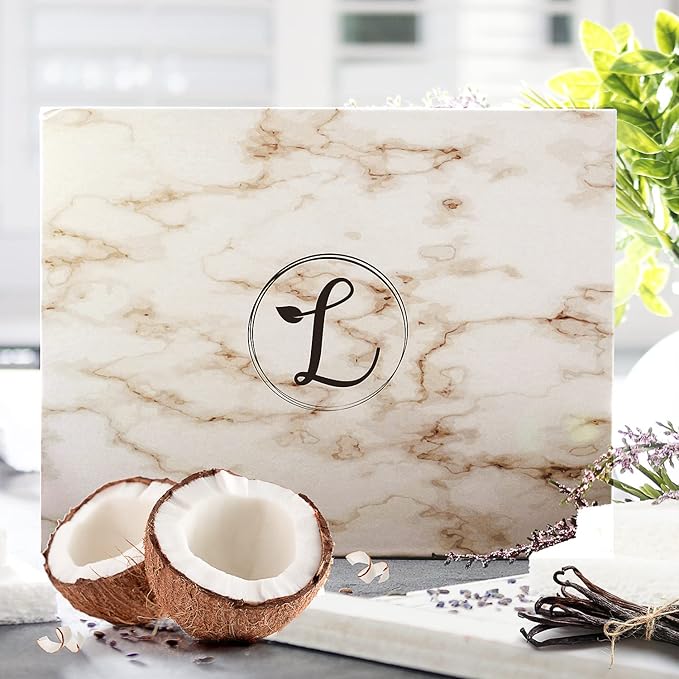 Spa Gift Set, Natural Coconut & Vanilla, Gift Box Includes: Bath Bomb, Bath Salt, Hand Soap, Scented Candle, Face Cloth and Gift Box. Best Gift for Her.