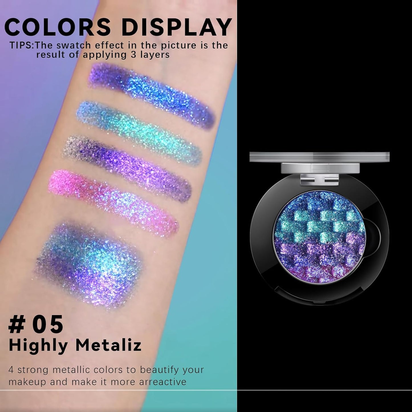 Noerrors Chameleon Eyeshadow,Multichrome Face Highlighter Palette, High Pigment, Holographic Eyeshadow palette Blue-Pink Color Shift Metallic Shimmer Eyeshadow Duochrome Face Makeup Highlighter