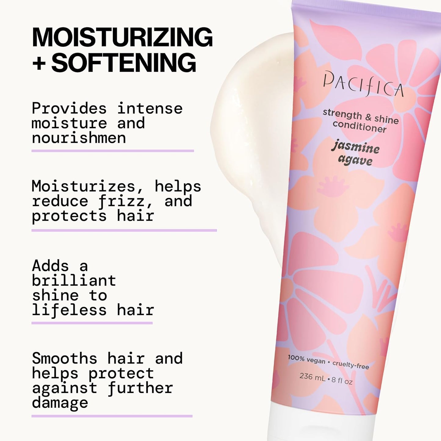 Pacifica Jasmine Agave Strength & Shine Conditioner – Repair Treatment for Dry, Damaged & Bleached Hair, Strengthens & Restores Shine, Clean Beauty, Vegan Cruelty-Free Dermatologist Tested