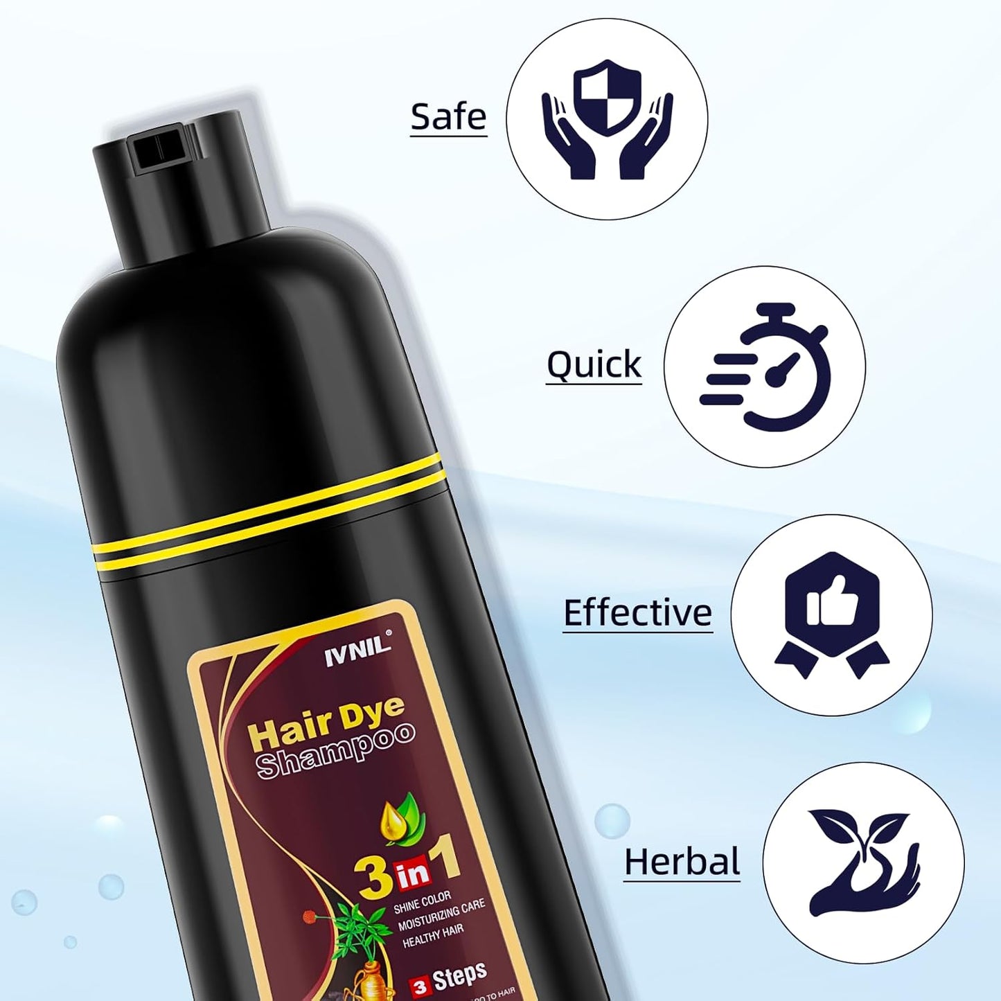 Ivnil Coffee Hair Dye Shampoo 3 in 1 Instant Color for Grey Coverage Seimi Permanent for Women/Men (Coffee)