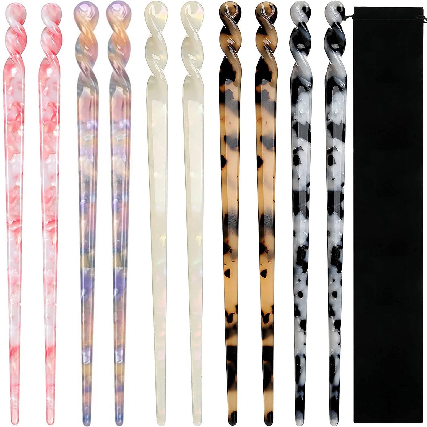 10 Pieces Acetate Hair Sticks Leopard Print Hair Pins, Tortoise Shell Hairpin Vintage Hair Chopsticks Retro Hairpins Disk, Hair Accessories for Women Girls (Vintage)