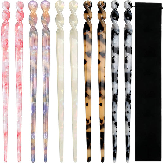 10 Pieces Acetate Hair Sticks Leopard Print Hair Pins, Tortoise Shell Hairpin Vintage Hair Chopsticks Retro Hairpins Disk, Hair Accessories for Women Girls (Vintage)