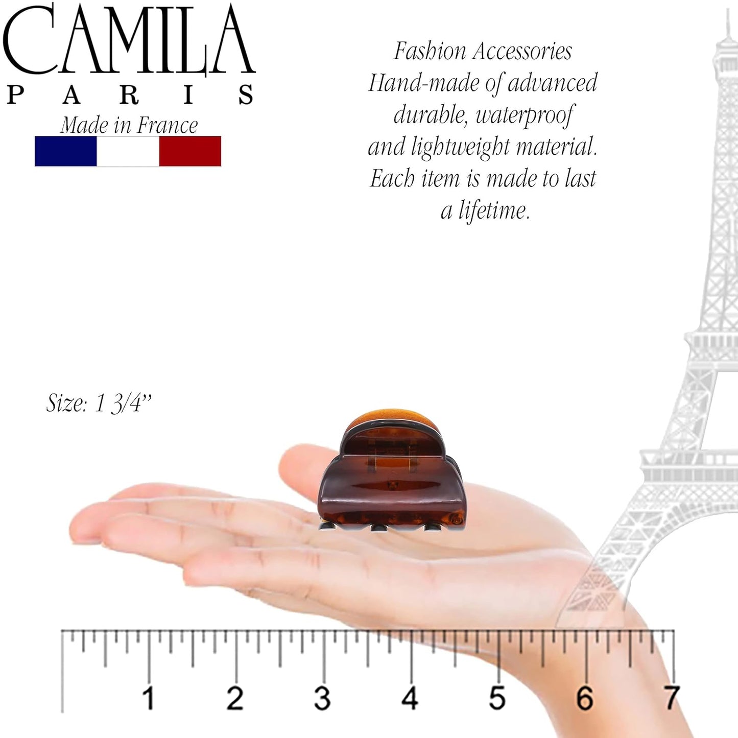 Camila Paris CP3292 French Hair Clip for Women, Small Tortoise Shell 3 Prong Girls Hair Claw Clips Fashion Durable Hair Accessories for Women, Ladies Strong Hold No Slip Grip Clamp, Made in France