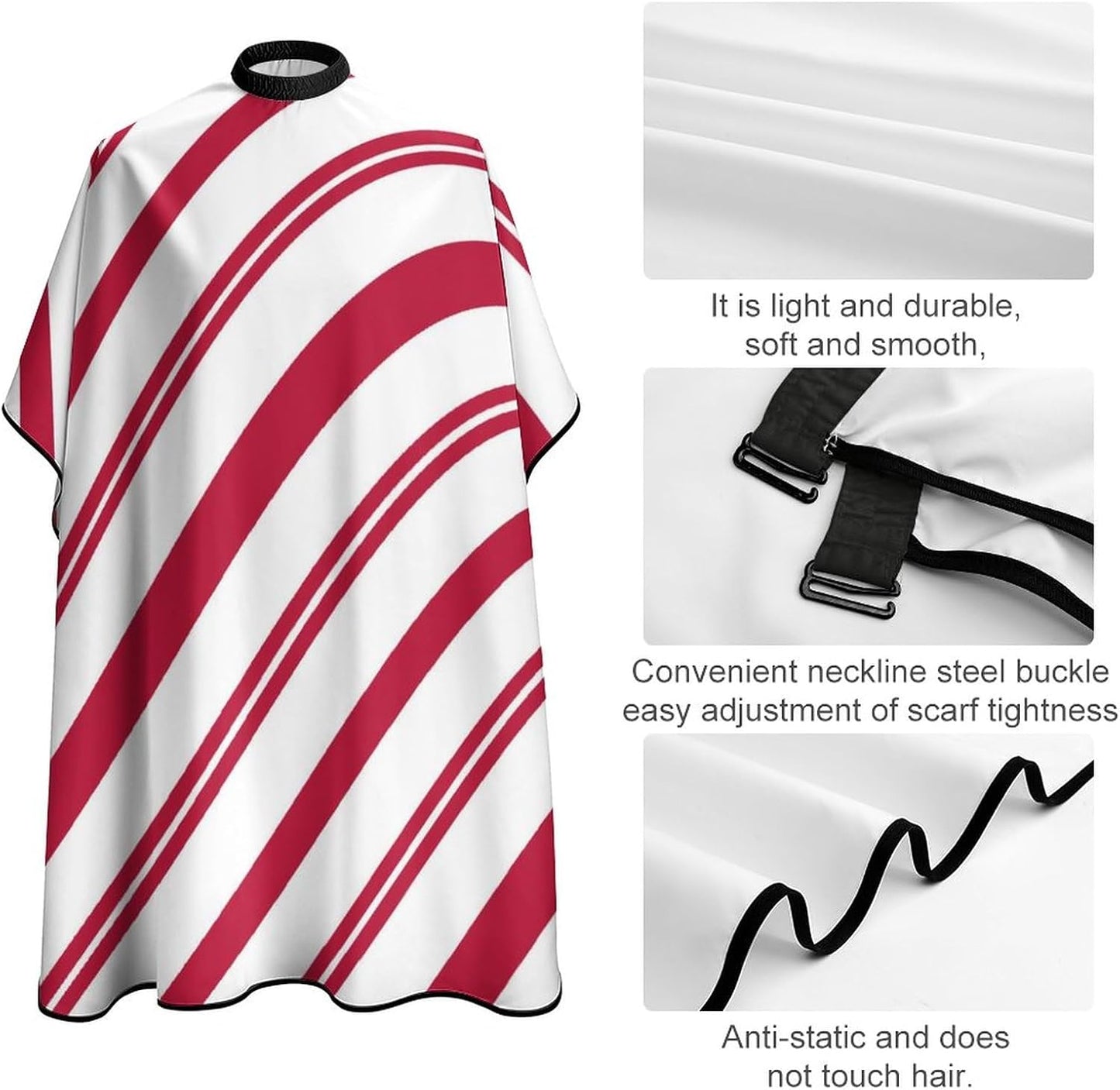 Supdreamc Professional Salon Cutting Barber Hairdressing Cape Haircut Apron Lightweight Hair Cut Cape Water Resistant Hair Cutting Cloak for Barbers, Candy Cane Red Stripes Art