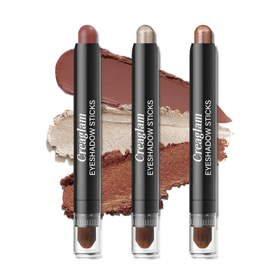 Eyeshadow Stick 3Pcs Set, Metallic & Shimmer Shades for Bold Looks, Waterproof & Smudge-Proof Pencil, Color Includes Arabian Spice, Brush Shimmer, Lion Gold, 1.9g Each