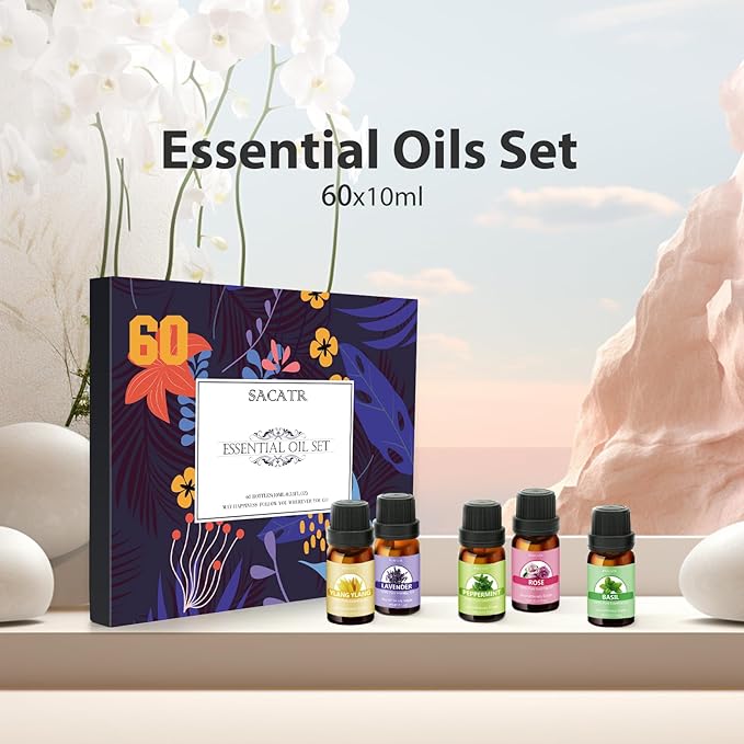 Essential Oil Set - Essential Oils - Pure Essential Oils - Perfect for Diffuser, Massage, Soap, Candle, Bath Bombs Making, 60x10ml(0.33fl.oz)