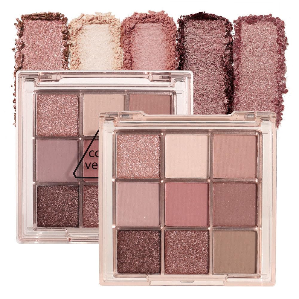 9 Colors Colorful Eyeshadow Palette Makeup,Rose Gold Brown Nude Purple Matte Shimmer Neutral Eye Shadow Powder Palette,Naturing-Looking Long Lasting Waterproof