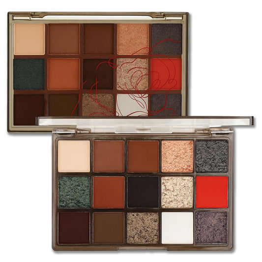 Erinde Warm Neutral Smokey Eyeshadow Palette, 15 Colors Matte Shimmer Metallic, Brown Terracotta Champagne Black White Red, High-Pigment Blendable Eye Shadow for Daily Wear, Parties & Halloween